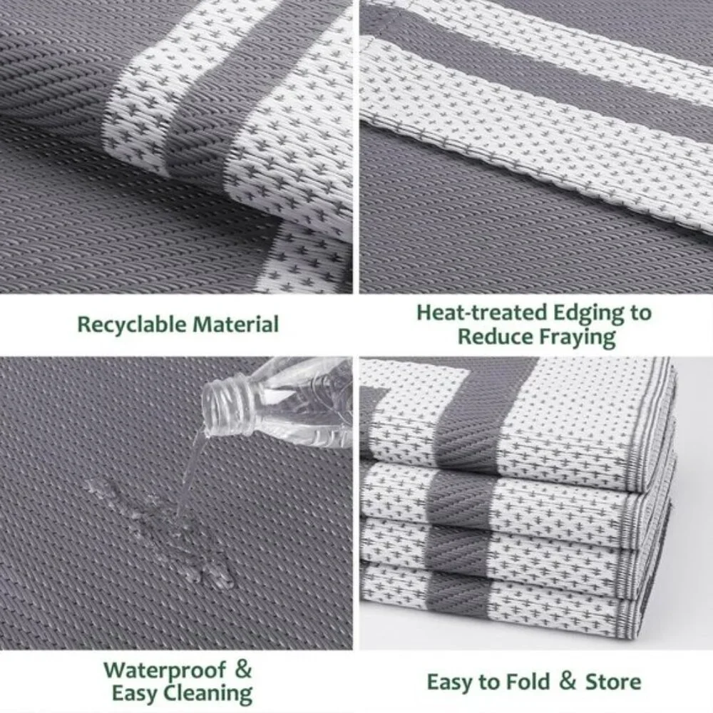 New 5'x8' Reversible Outdoor Rug for Home or Patio with Waterproof, White & Gray